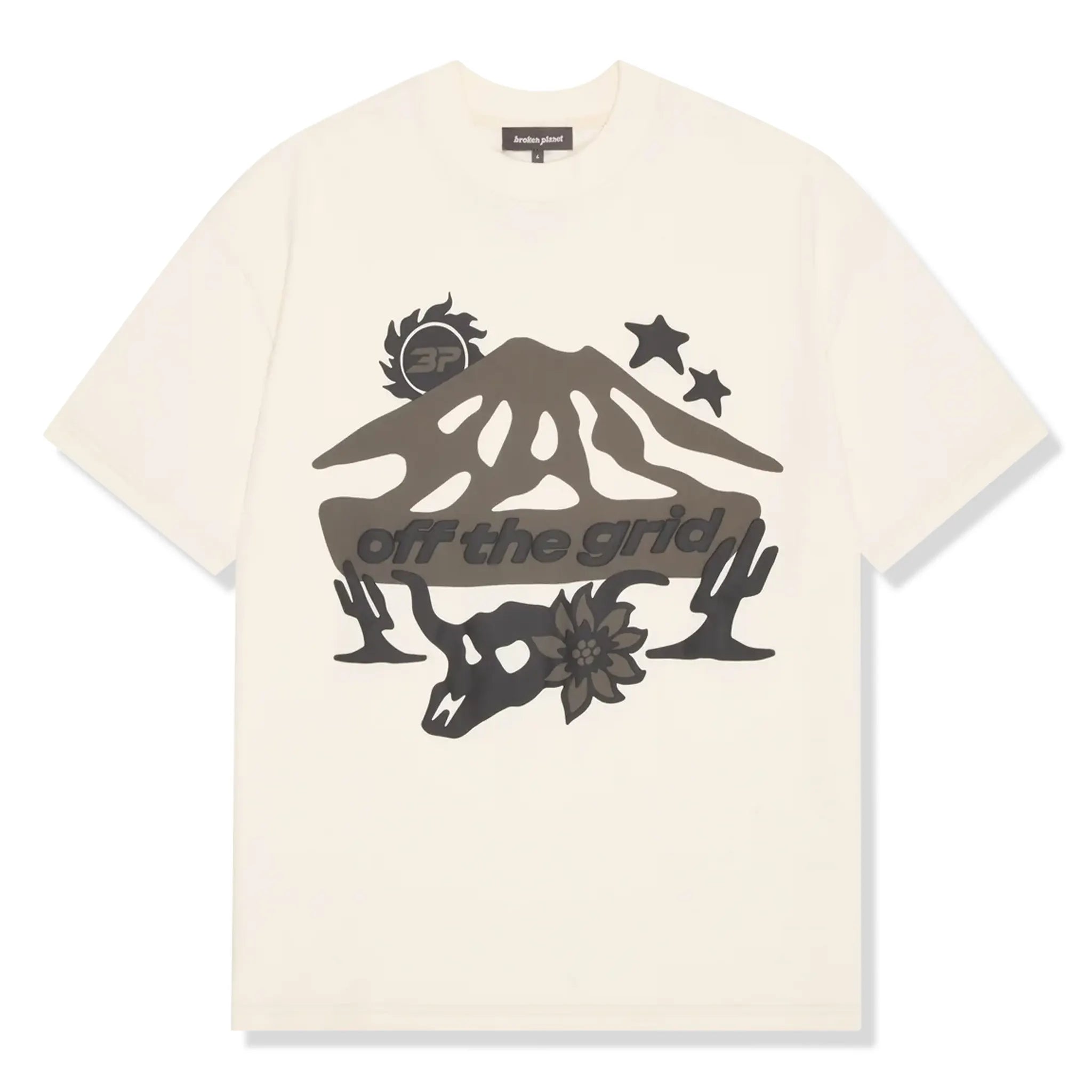 Front view of Broken Planet Off The Grid Vanilla White T Shirt